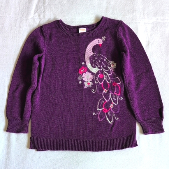 gymboree purple peacock sequin graphic knit sweater girls size small 5/6 - Picture 1 of 6